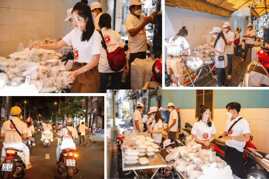 những phần cơm được sắp xếp ngay ngắn